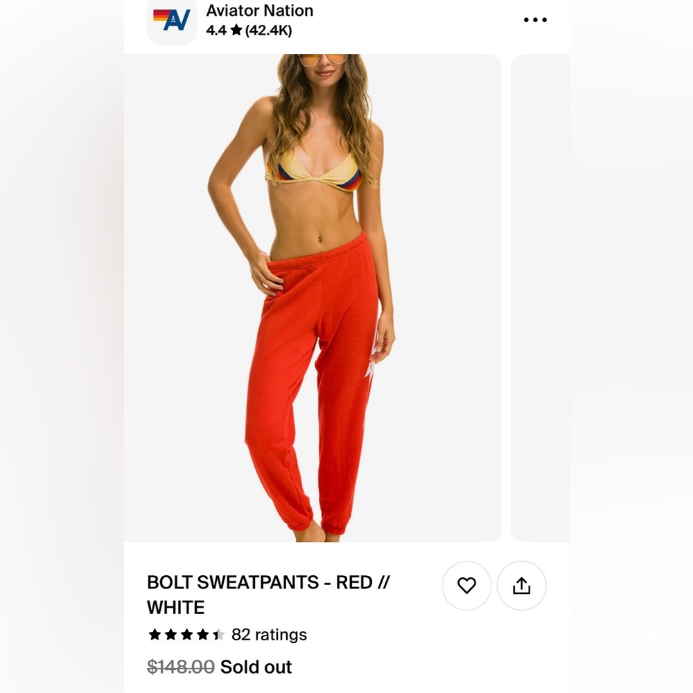 Aviator Nation bolt sweatpants in Red